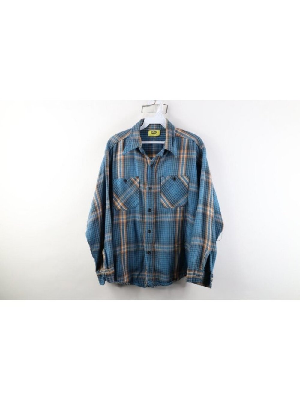 Vtg 70s Streetwear Mens Large Distressed Flannel Board Button Shirt Plaid USA